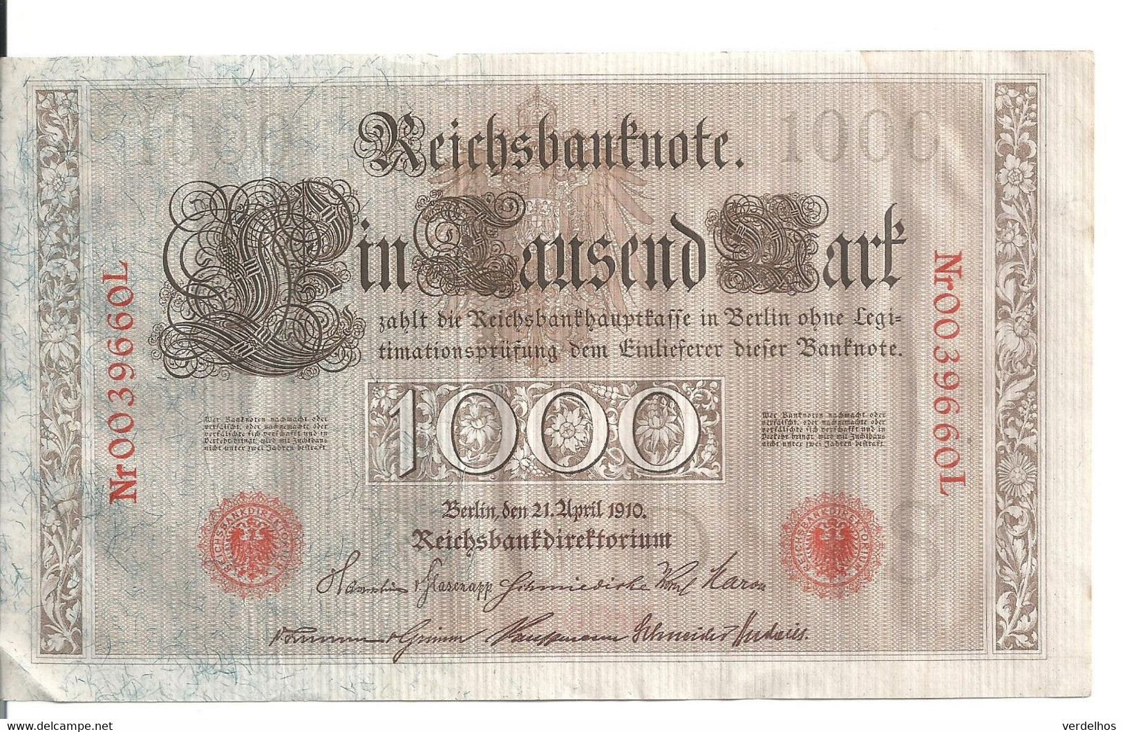 ALLEMAGNE 1000 MARK 1910 VF+ P 44 - 1.000 Mark