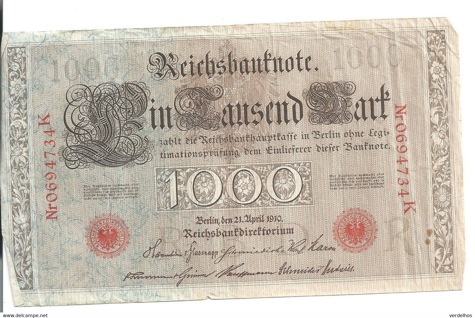 ALLEMAGNE 1000 MARK 1910 VF+ P 44