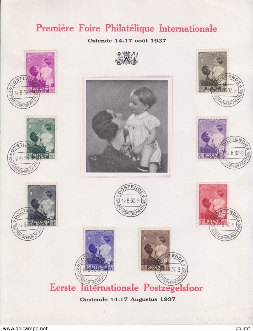 Encart De La Première Foire Philatélique Internationale Obl. Oostende Le 14/8/37 Sur Série 447 à 454 - ....-1951