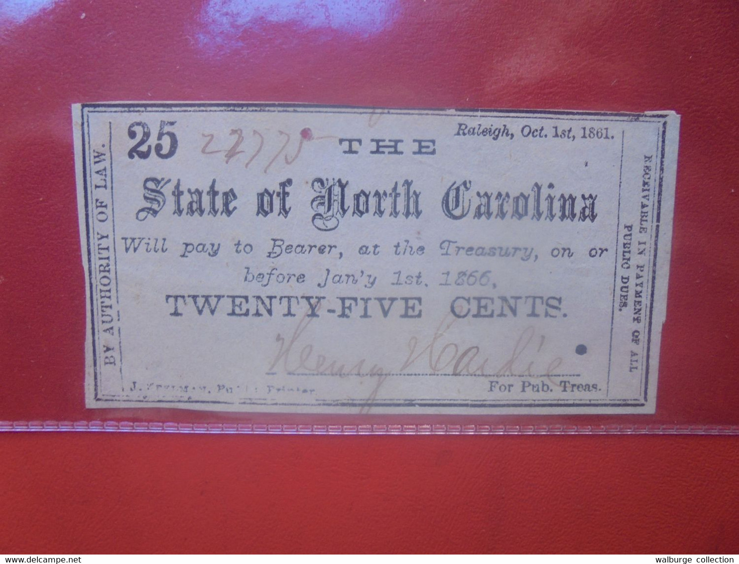 ETATS-UNIS-NORTH CAROLINA 25 Cents 1861 Circuler(L.8) - North Carolina