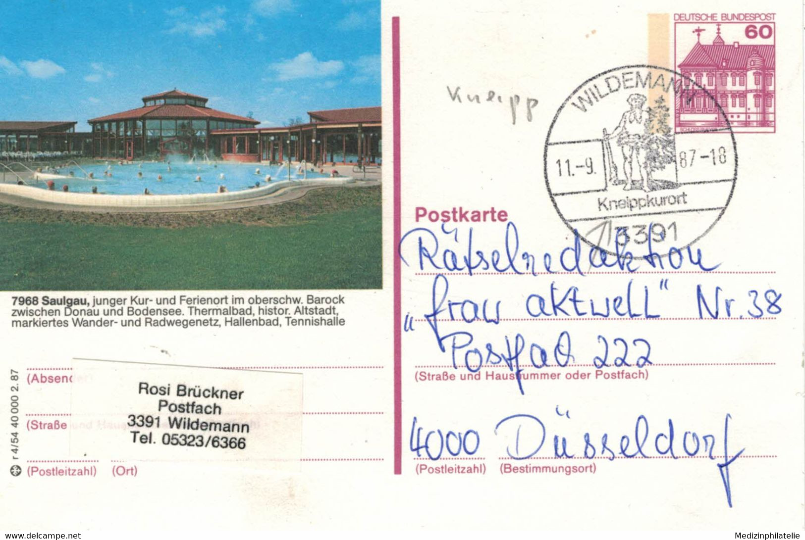 3391 Wildemann 1987 Kneipp-Kurort - Bildpostkarte Saulgau Thermalbad - Schloss Rheydt - Thermalisme