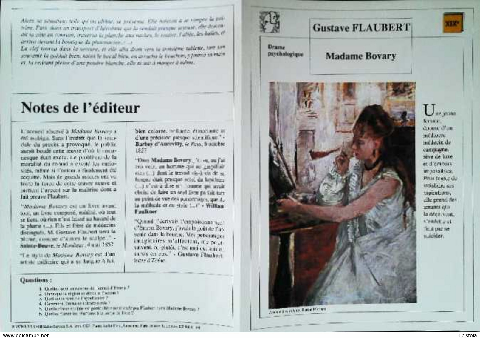 ► CPSM Fiche Litterature Gustave Flaubert Madame Bovary  Femme à Sa Toilette Berthe Morisot - Didactische Kaarten