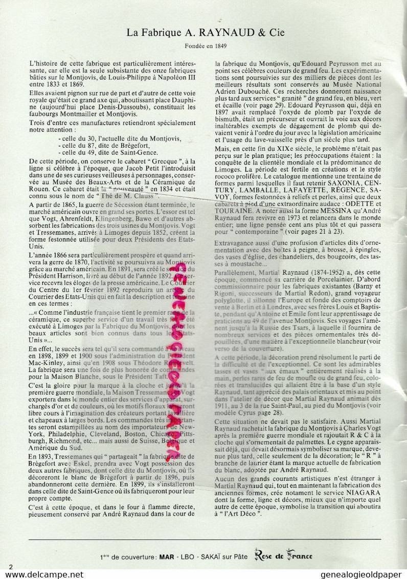 87- LIMOGES- RARE CATALOGUE PORCELAINE PORCELAINES RAYNAUD - SAKAI- 1984 - Limousin