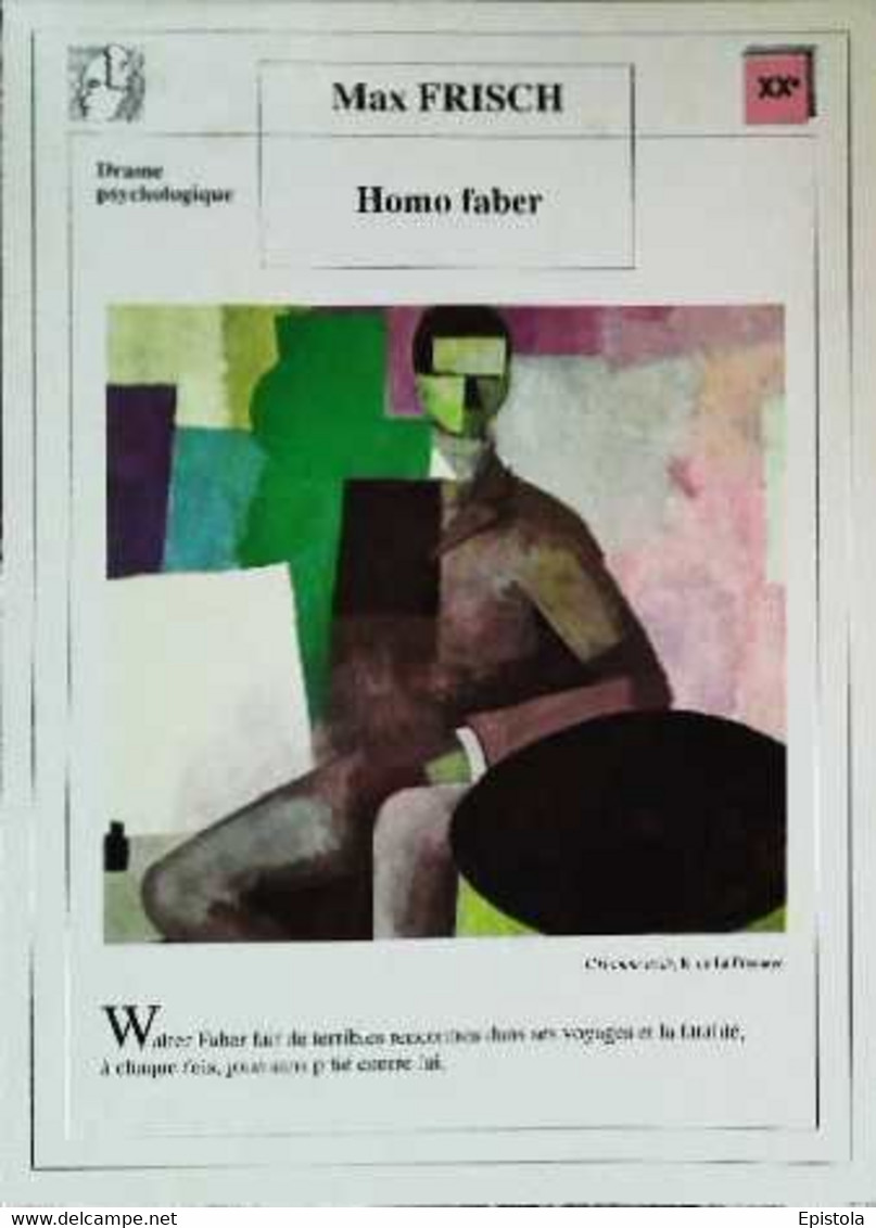 ► CPSM Fiche Litterature  Max Frisch Homo Faber L'homme Assis  R De La Fresnaye - Didactische Kaarten