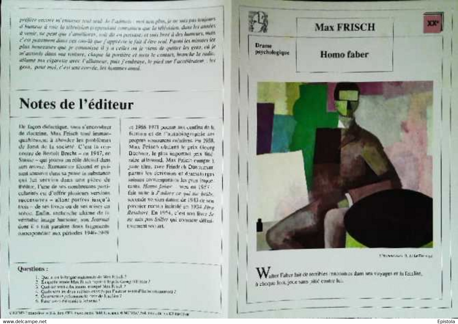 ► CPSM Fiche Litterature  Max Frisch Homo Faber L'homme Assis  R De La Fresnaye - Didactische Kaarten