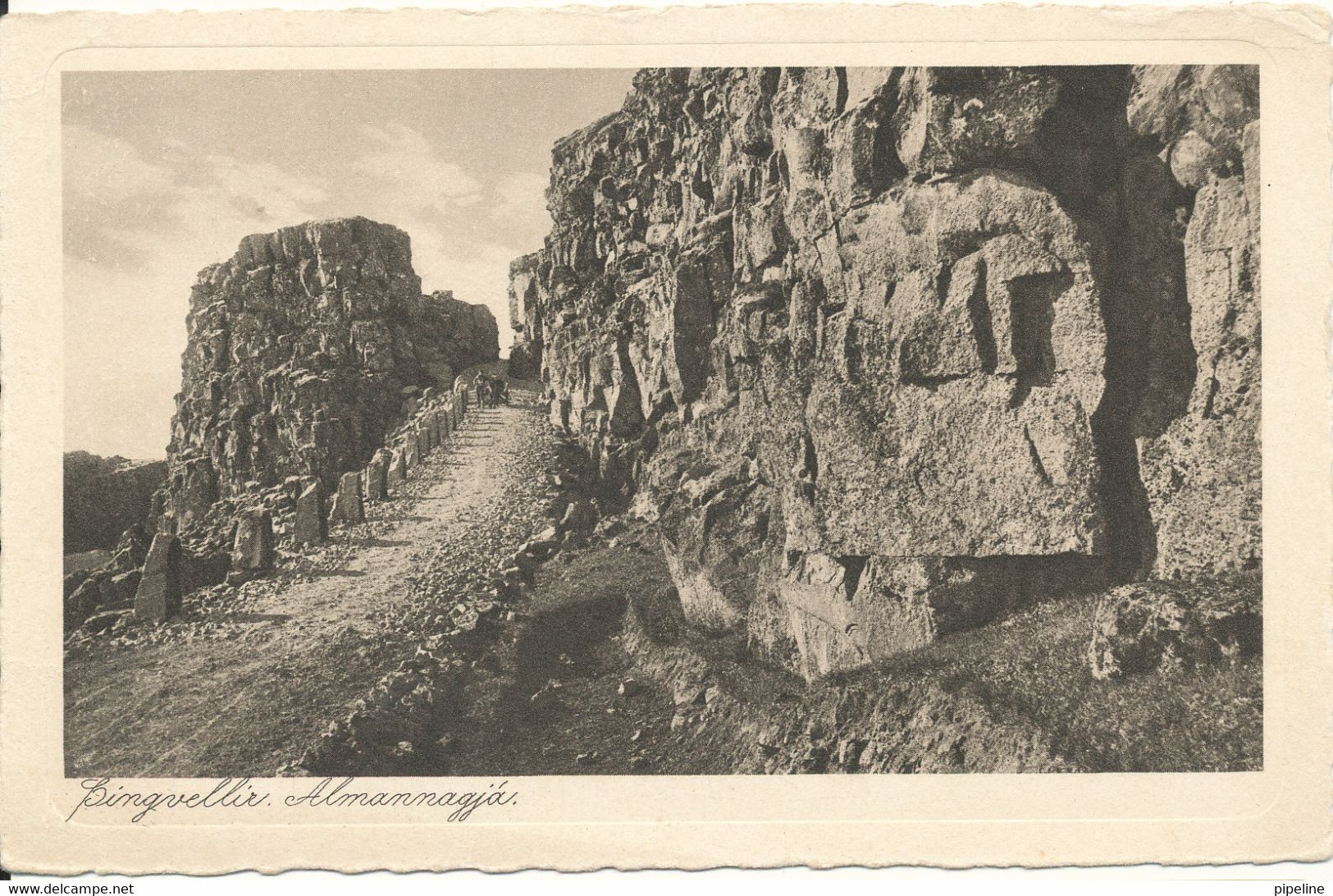 Iceland Postcard Sent To Sveden 1929 Thingvellir National Park Almannagjá - IJsland