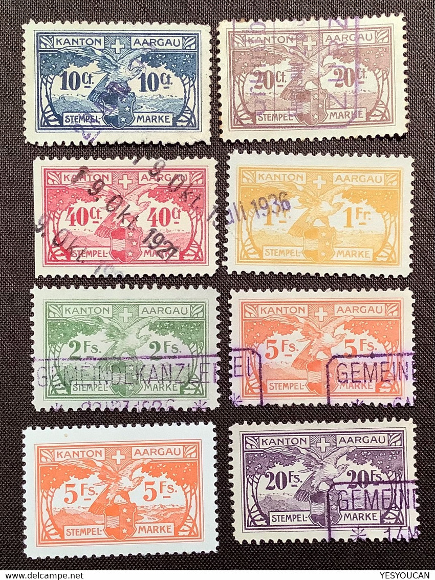Schweiz Fiskalmarken: AARGAU 1908 Stempelmarken Inkl Seltene 15a ? (Fiskalmarke Switzerland Revenue Stamps - Fiscaux