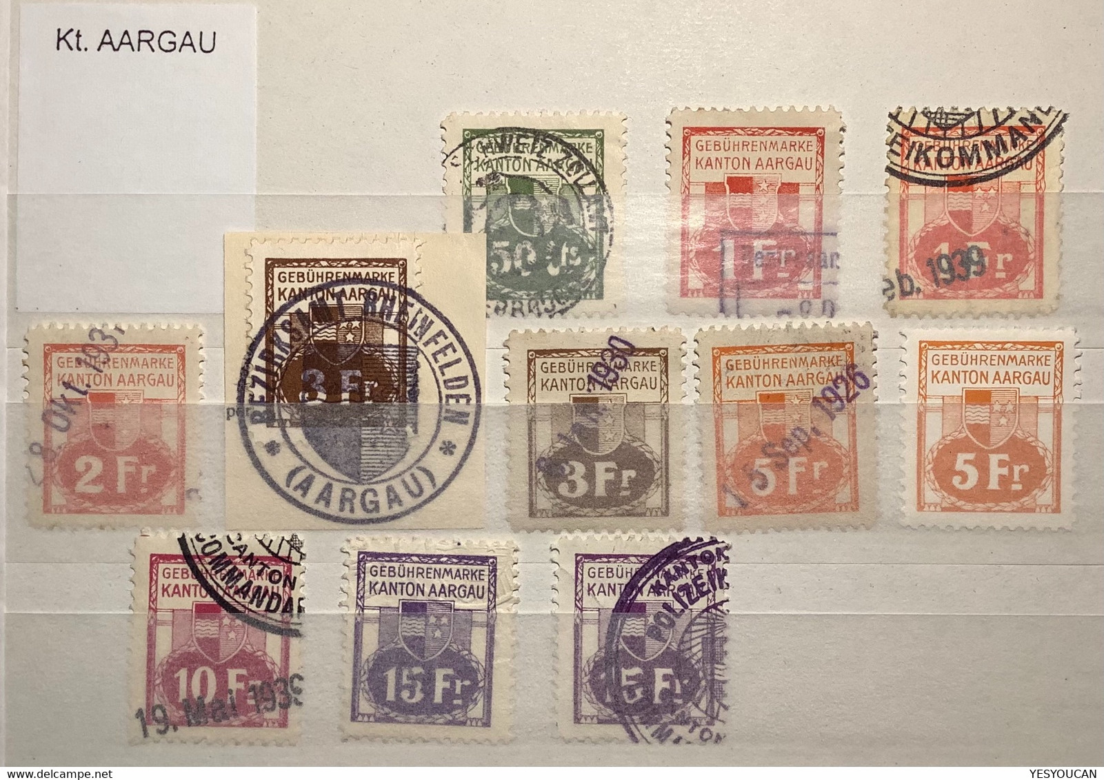 Schweiz Fiskalmarken: AARGAU 1913-1936 11 Stempelmarken (Fiskalmarke Switzerland Revenue Stamps - Fiscali