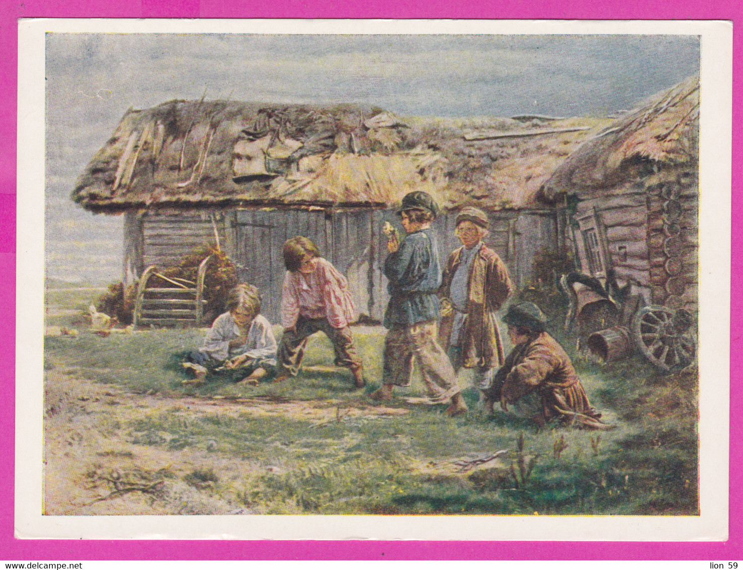 278505 / Russian Painter Art Vladimir Makovsky - Game Of  "Knucklebones" 1870 Little Boys House Chicken PC 1960 USSR - Juegos