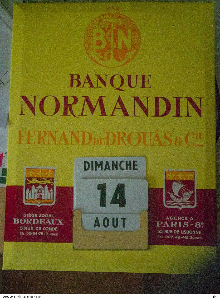 Calendrier Perpétuel - Publicité Banque Normandin - Blechschilder (ab 1960)