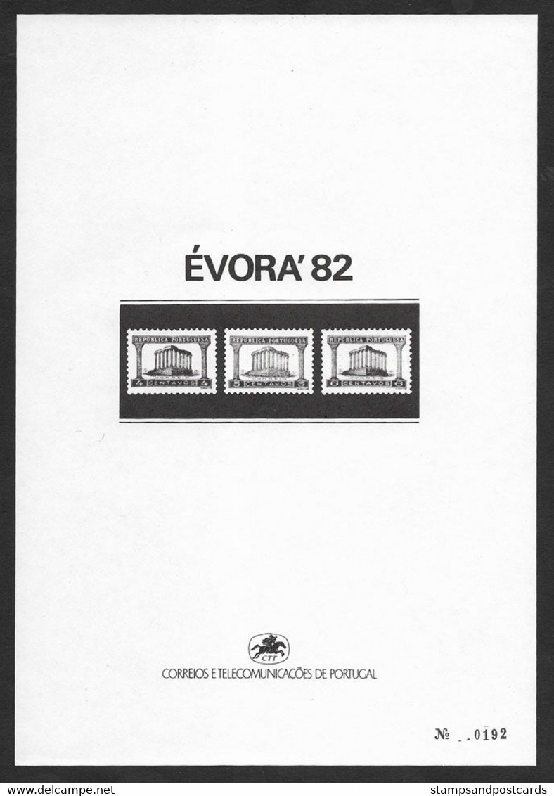 Portugal 1982 Souvenir Proof Evora 82 Temple Romain Dit De Diana Official Black Print Roman Temple - Proeven & Herdrukken