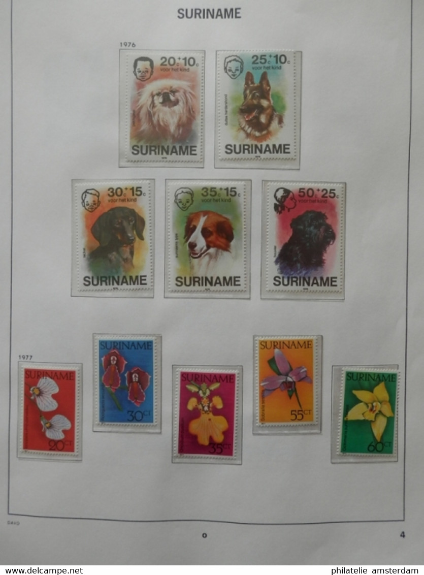 START 1 EURO! Surinam 1975-1985: advanced MNH collection in pre-printed Davo album with slipcase