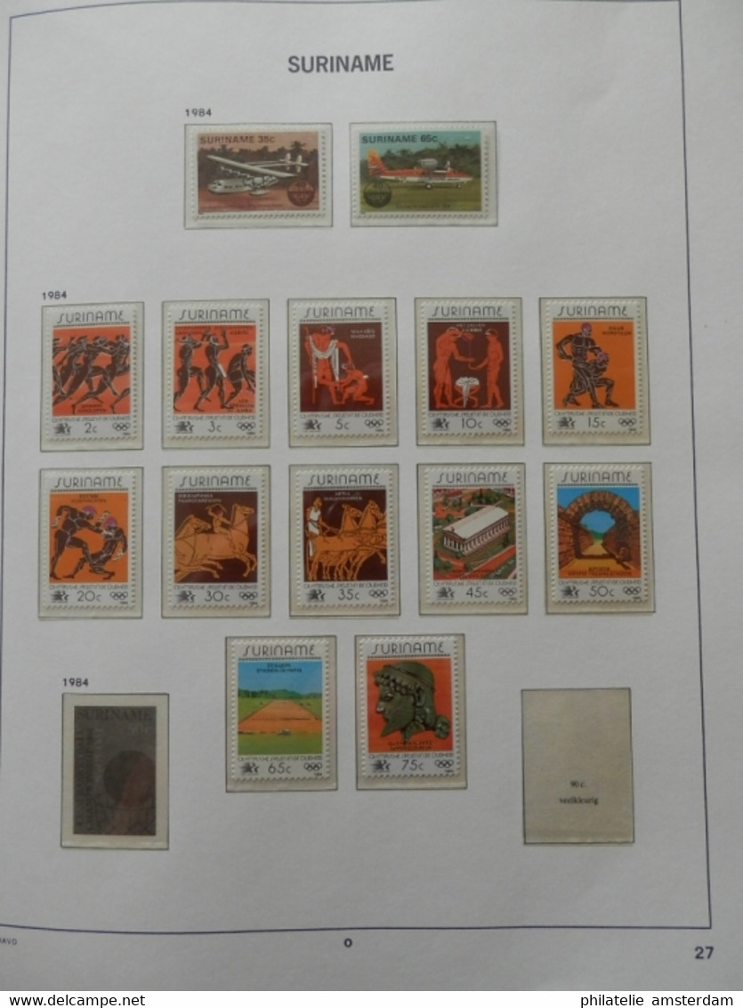 START 1 EURO! Surinam 1975-1985: advanced MNH collection in pre-printed Davo album with slipcase