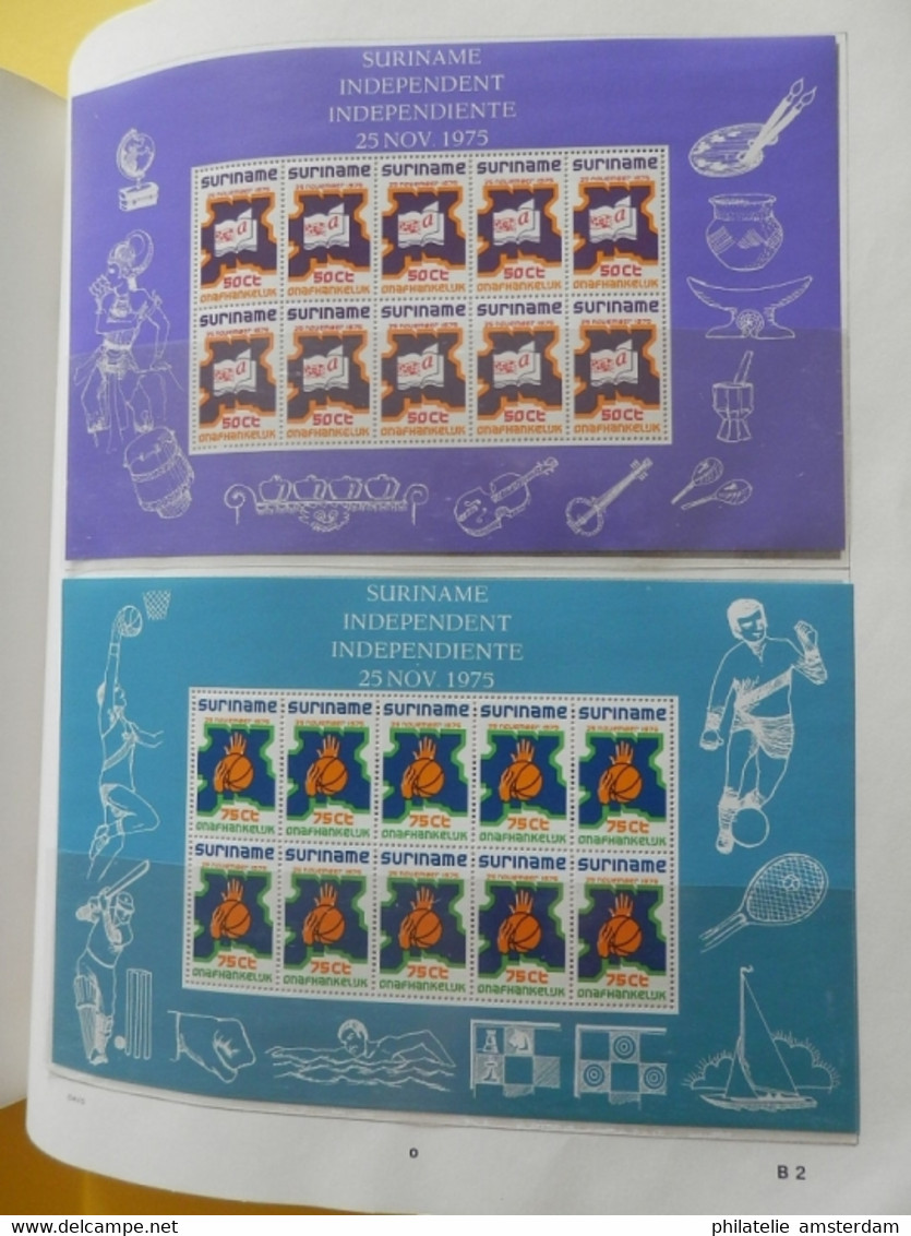 START 1 EURO! Surinam 1975-1985: advanced MNH collection in pre-printed Davo album with slipcase