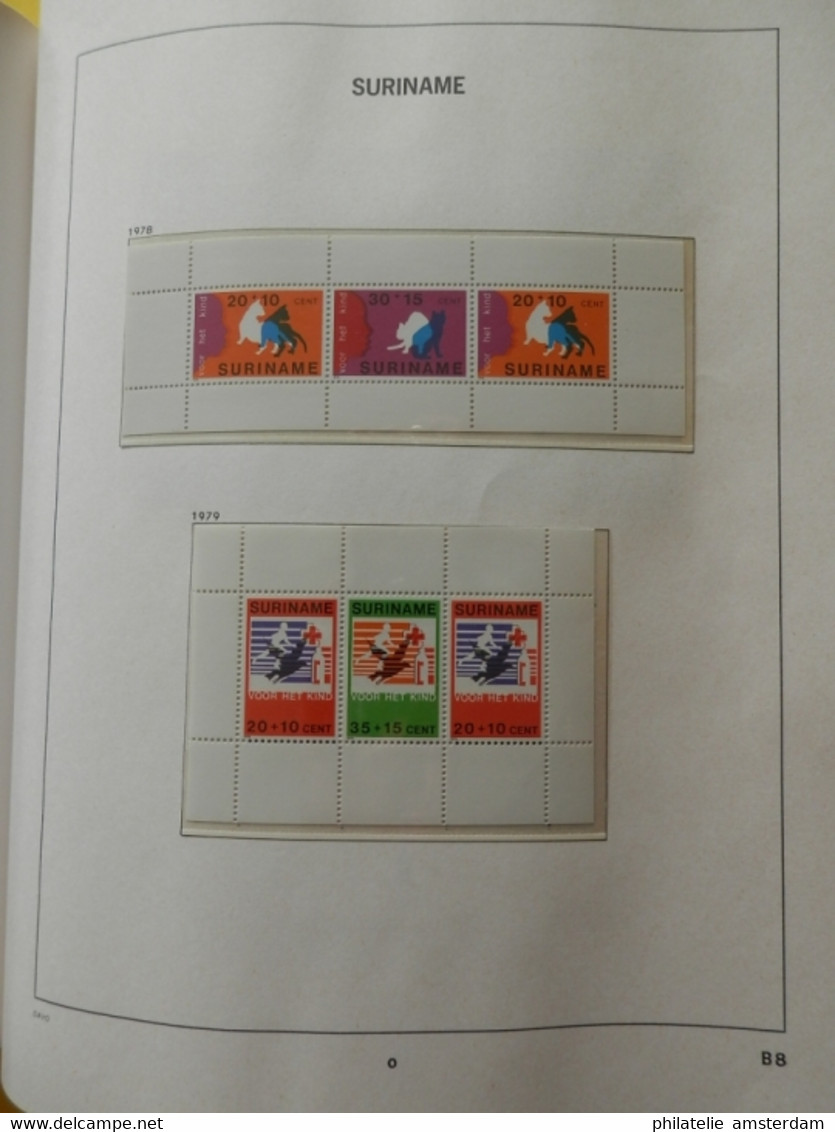 START 1 EURO! Surinam 1975-1985: advanced MNH collection in pre-printed Davo album with slipcase