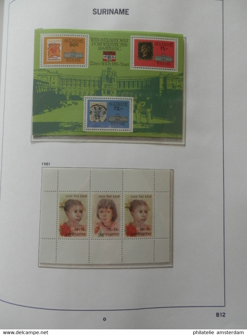 START 1 EURO! Surinam 1975-1985: advanced MNH collection in pre-printed Davo album with slipcase