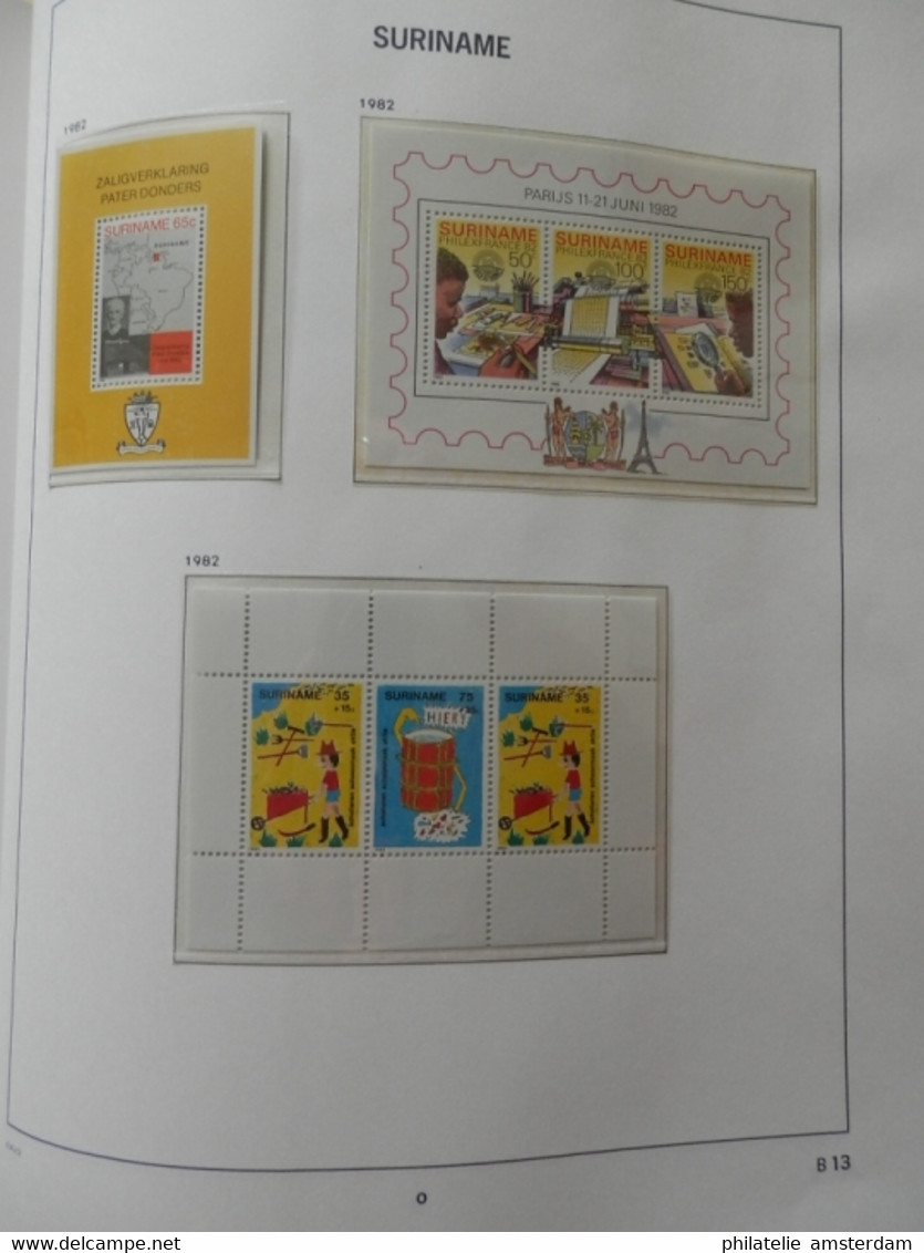 START 1 EURO! Surinam 1975-1985: advanced MNH collection in pre-printed Davo album with slipcase