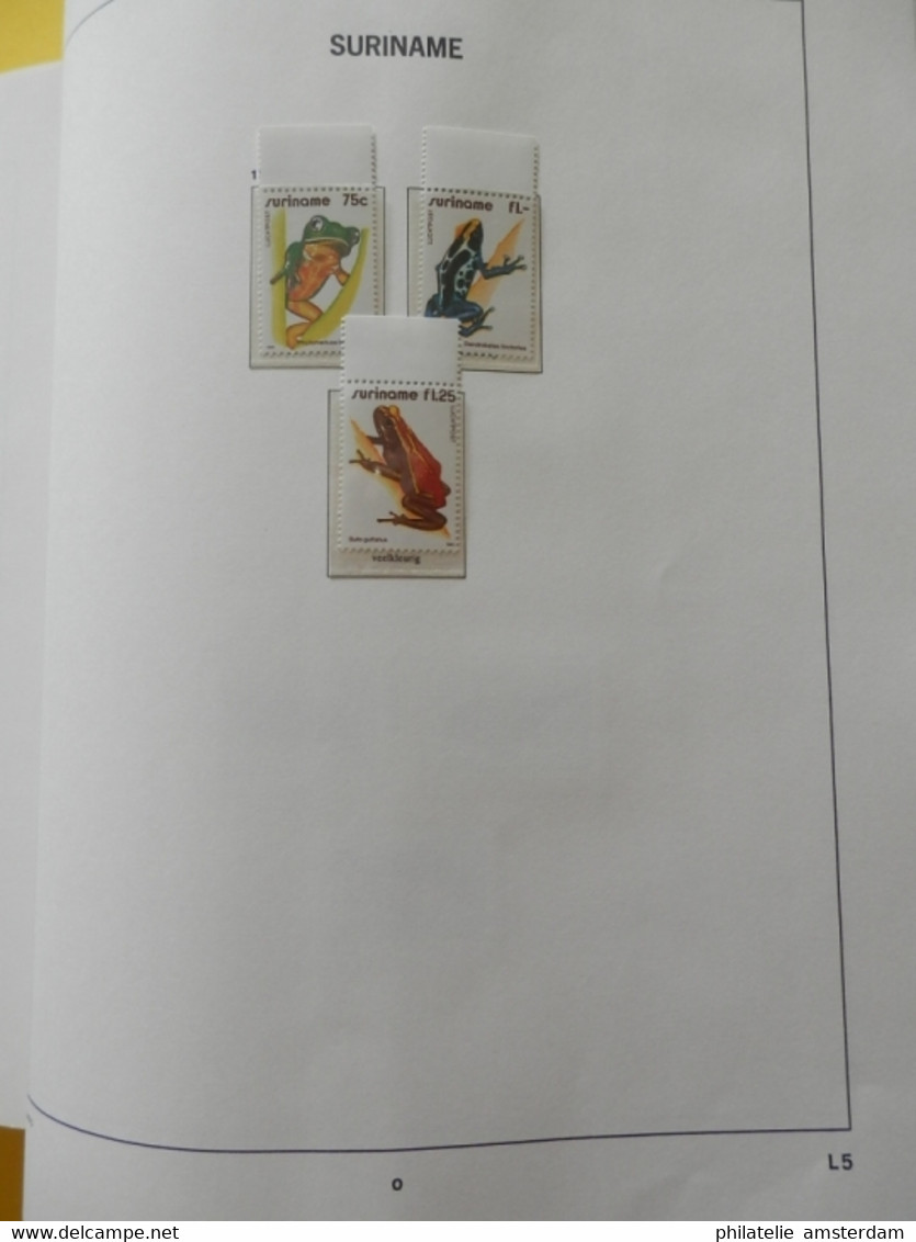 START 1 EURO! Surinam 1975-1985: advanced MNH collection in pre-printed Davo album with slipcase