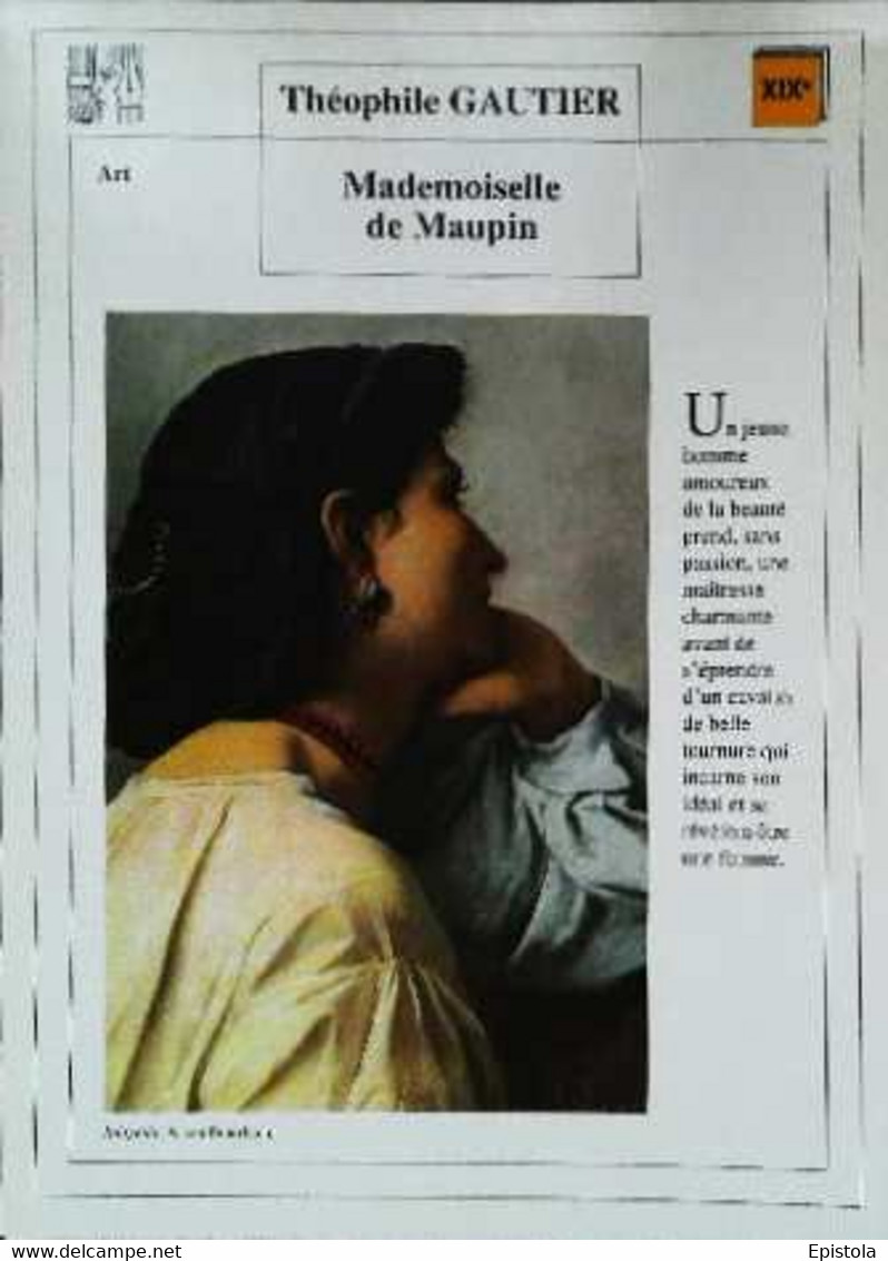 ►   Fiche   Litterature Théophile Gautier Mademoiselle De Maupin  Iphigénie A Von Feuerbach  Boucle Oreille - Didactische Kaarten