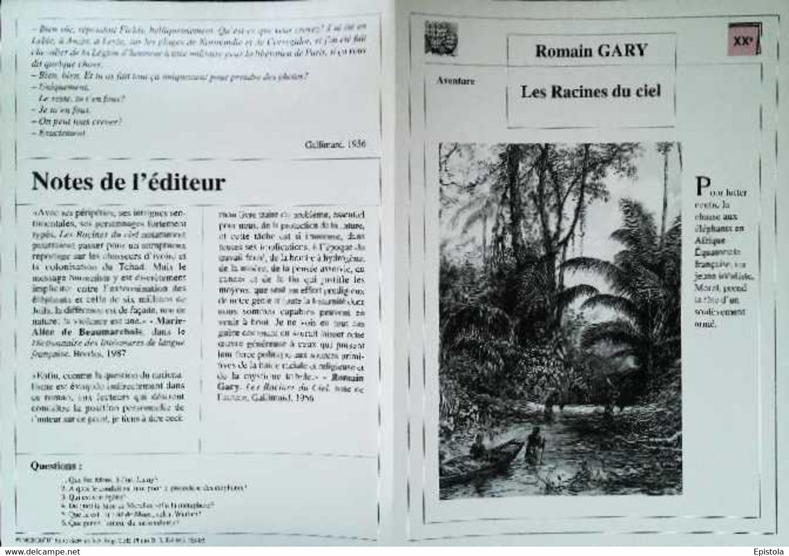 ►   Fiche   Litterature Romain Gary Les Racines Du Ciel - Learning Cards