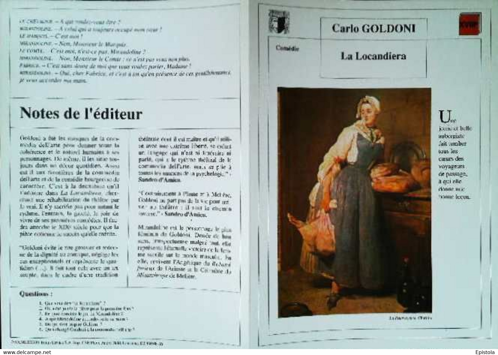 ►   Fiche   Litterature Carlo Goldoni La Locandiera  La Pourvoyeuse  Chardin - Learning Cards