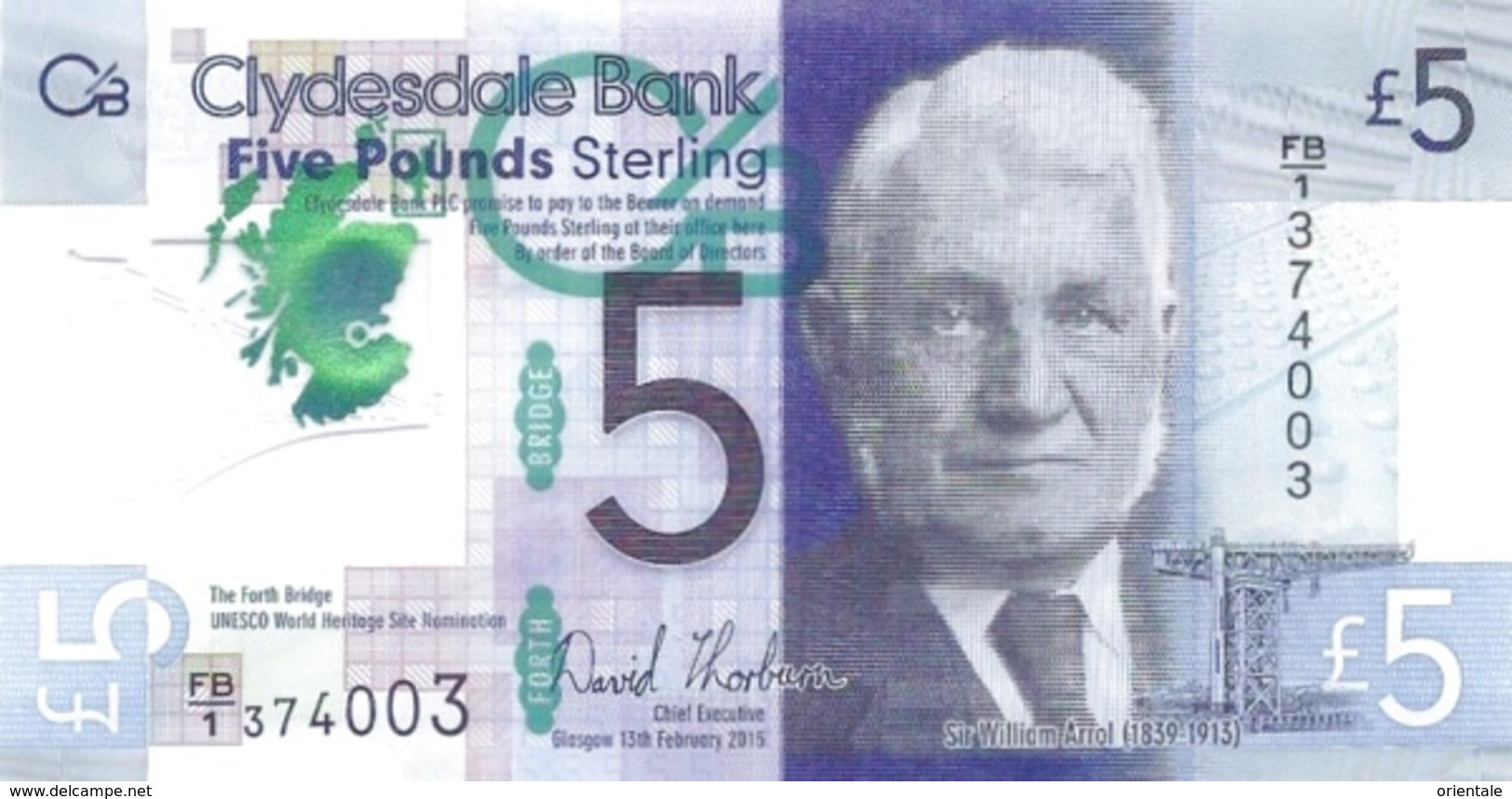 SCOTLAND P. 229Na 5 P 2015 UNC - 5 Pounds