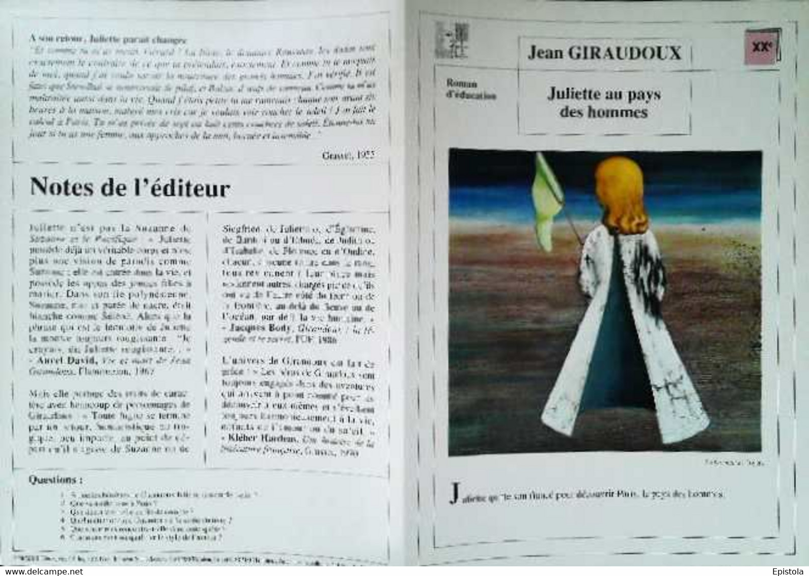 ►   Fiche   Litterature Jean Giraudoux  Juliette Au Pays Des Hommes  La Dormeuse Toyen - Learning Cards