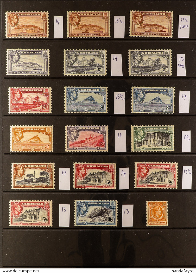 1938-51 Fine Mint To £1, Incl. 1d Perf 14, 2d Perf 14, 3d Perf 13½ & 14, 1s Perf 13½, 2s Perf 14, 5s Perf 14, 13½, And 1 - Gibraltar