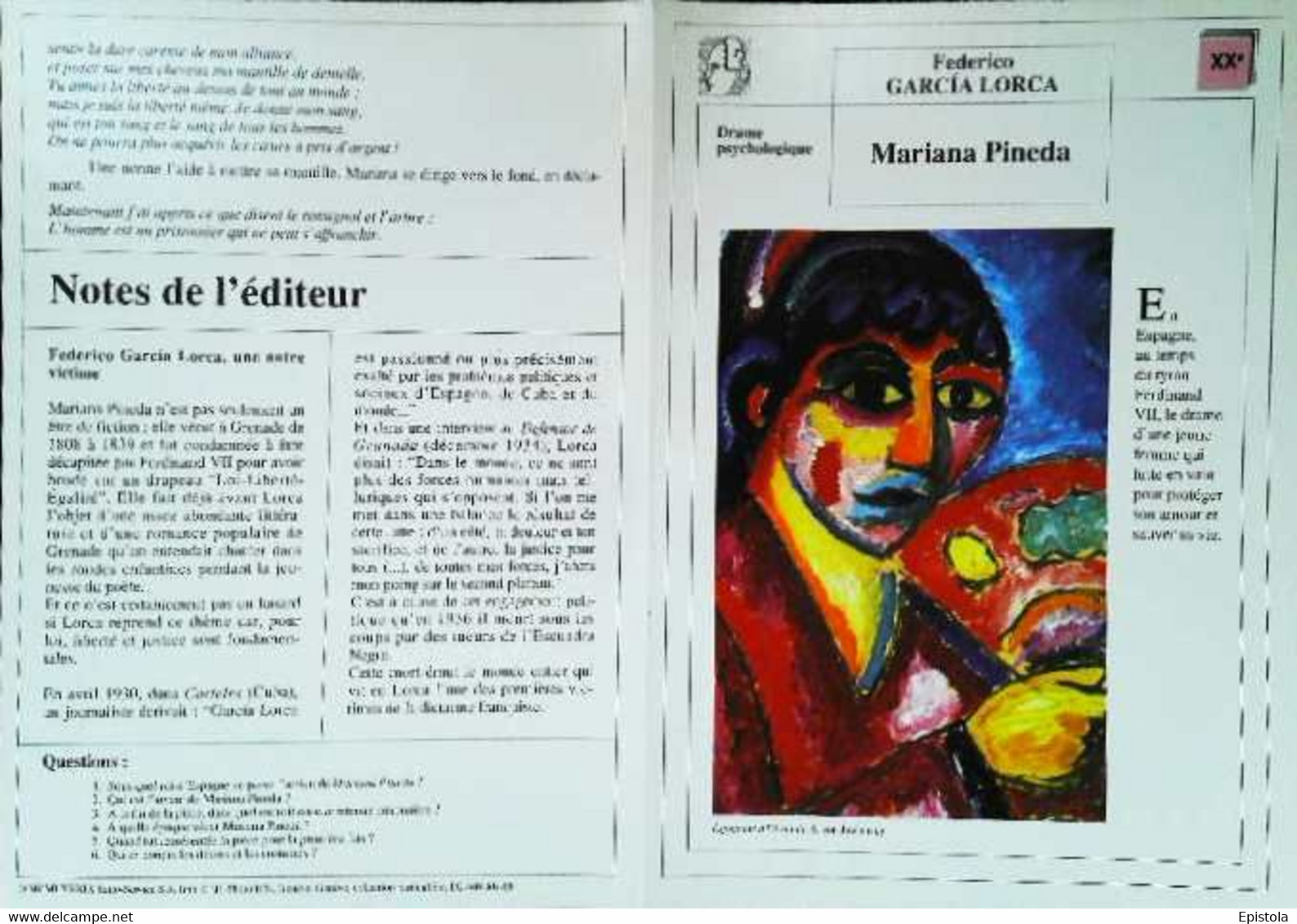 ►   Fiche   Litterature   Federico Garcia Lorca Mariana Pineda   Espagnole à L'éventail A Von Jawlensky - Learning Cards