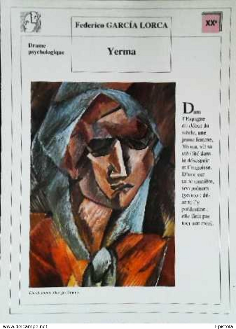 ►   Fiche   Litterature   Federico Garcia Lorca Yerma  Tête De Femme Georges Braque - Learning Cards