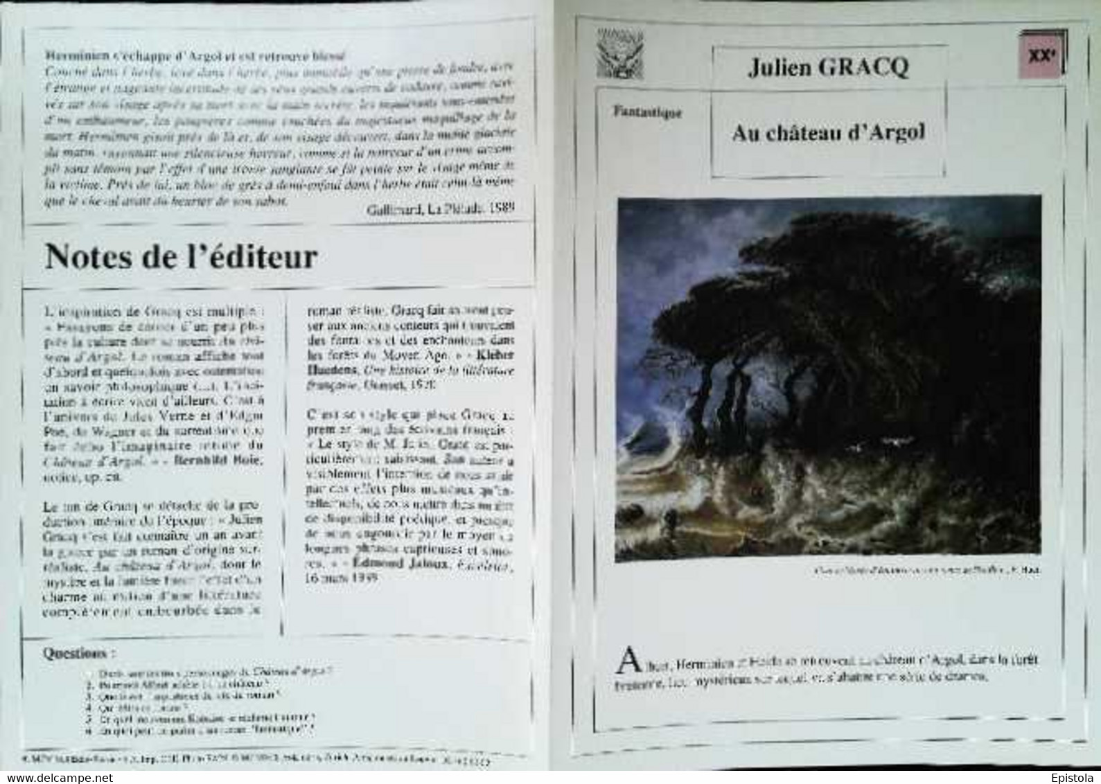►   Fiche   Litterature  Julien Gracq  Au Château D'Argol Grande Marée D'équinoxe Aux Environs De Honfleur  P Huet - Learning Cards
