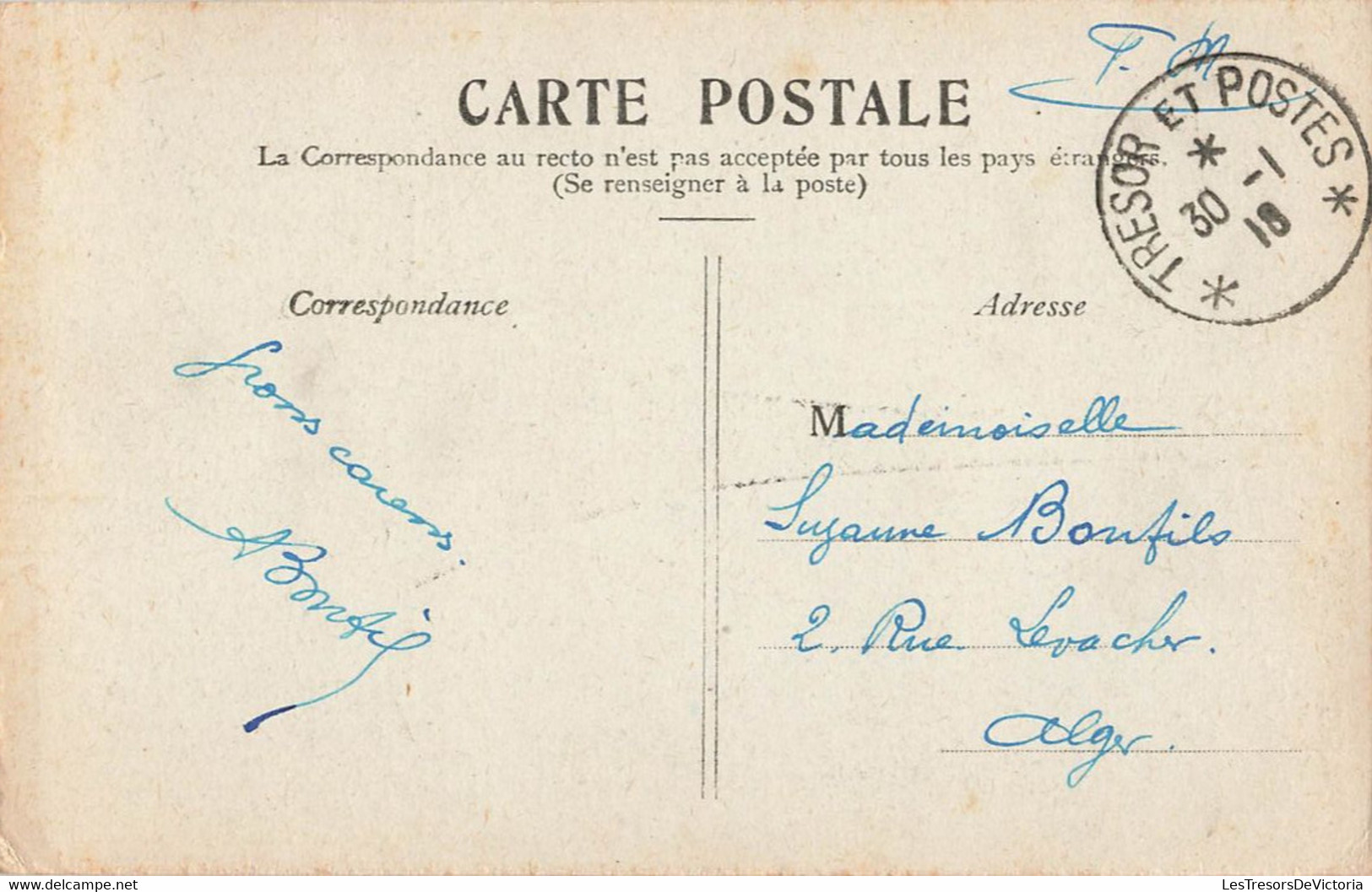 CPA Paris - La Tour Eiffel - Franchise Militaire - Cachet Trésors Et Postes 1918 - Envoyé à Alger - Altri & Non Classificati