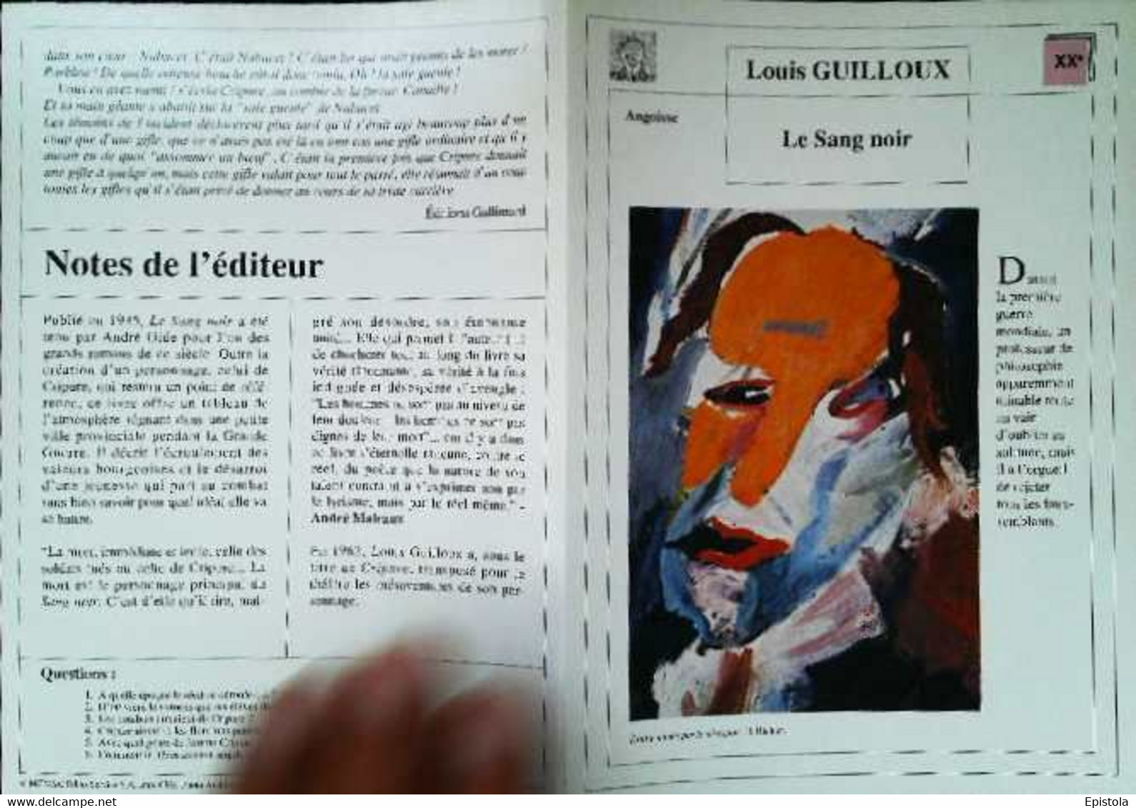 ►   Fiche   Litterature  Louis Guilloux Le Sang Noir  Extase Minée Par Le Desespoir  H Richter - Didactische Kaarten