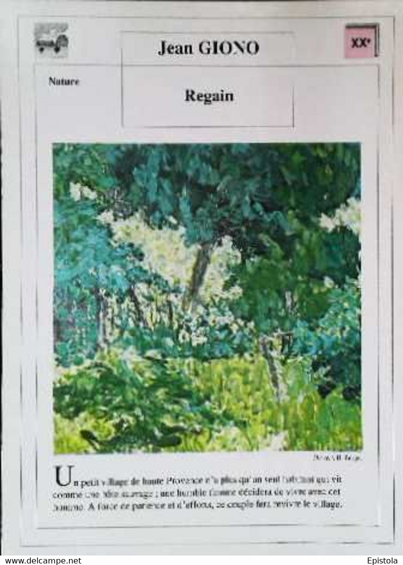 ►   Fiche   Litterature  Jean Giono Regain  Du Vert H Berger - Learning Cards