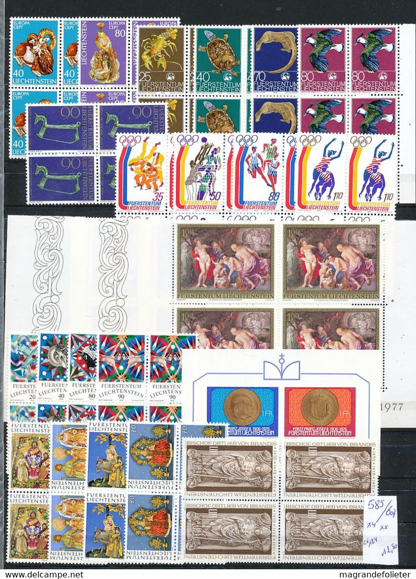 TIMBRE STAMP ZEGEL LOT LIECHTENSTEIN EN BLOC DE 4 SET IN QUATERS 585-607  XX  CÔTE 124  EUROS - Sonstige & Ohne Zuordnung