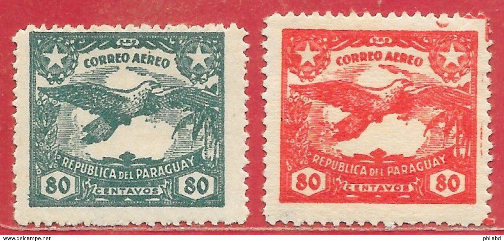 Paraguay PA/AM N°50 & 62 80c Rapace Busard 1931-33 * - Paraguay