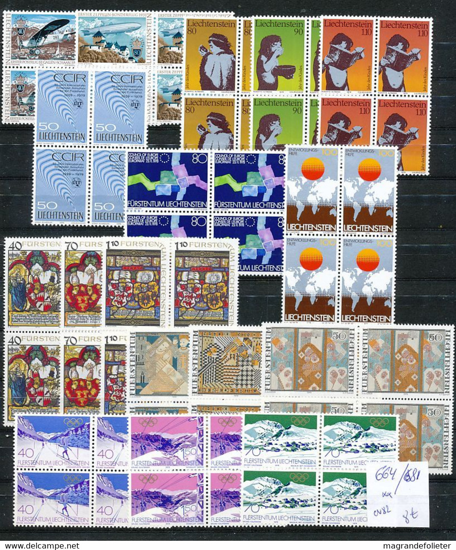 TIMBRE STAMP ZEGEL LOT LIECHTENSTEIN EN BLOC DE 4 SET IN QUATERS 664-681  XX  CÔTE 82  EUROS - Andere & Zonder Classificatie