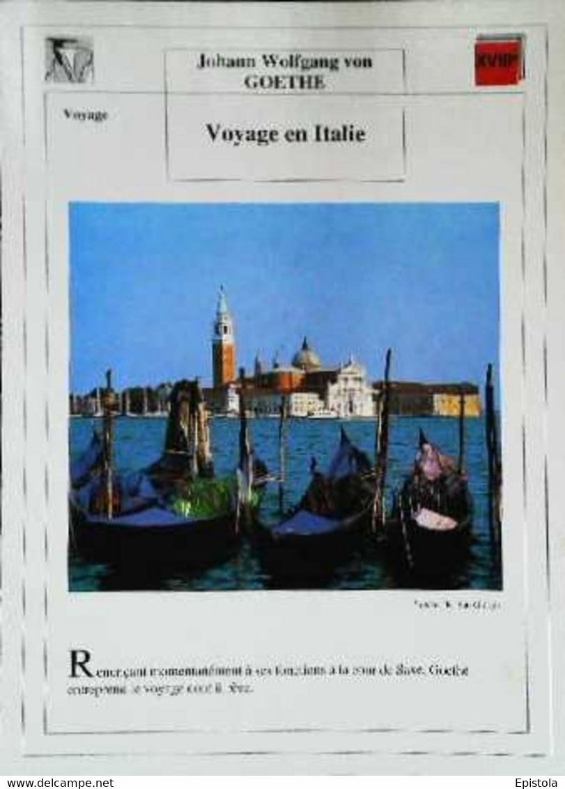 ►   Fiche   Litterature  Johann Wolfgang Von Goethe  Voyage En Italie  Venise Ile San Giorgio - Learning Cards