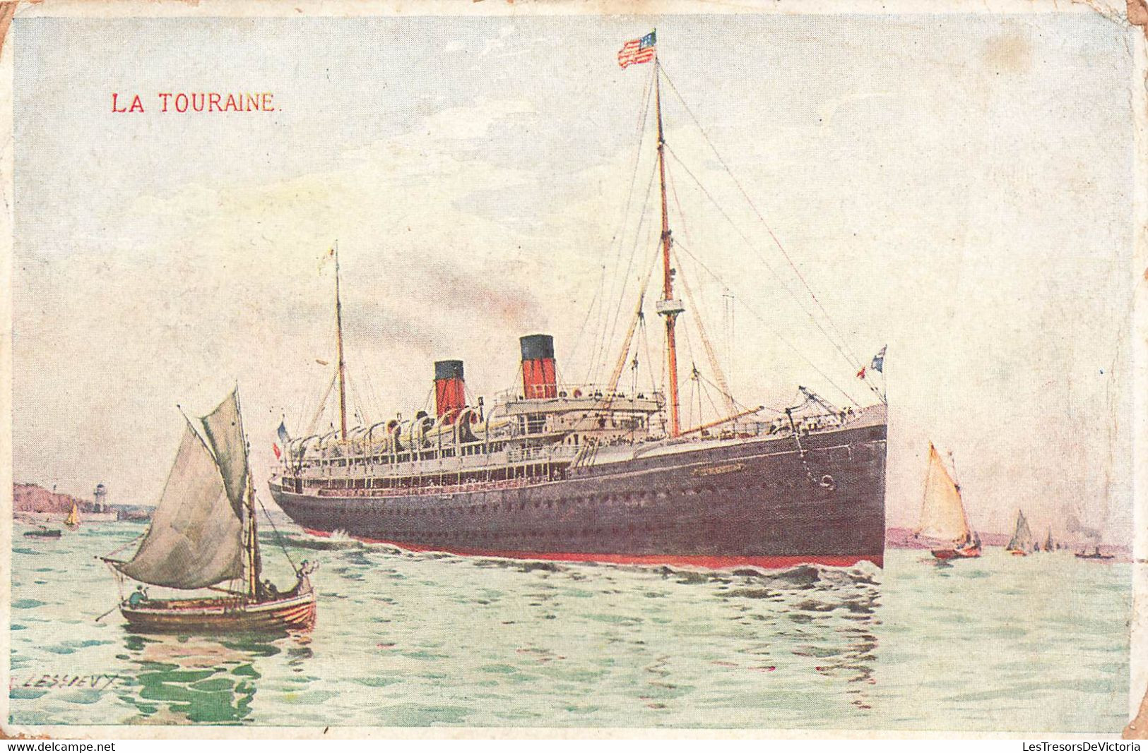 CPA Illustrateur Lessieux Bateau La Tourraine Avec Oblitération Maritime Le Havre à New York - 1915 - 1877-1920: Semi-moderne Periode