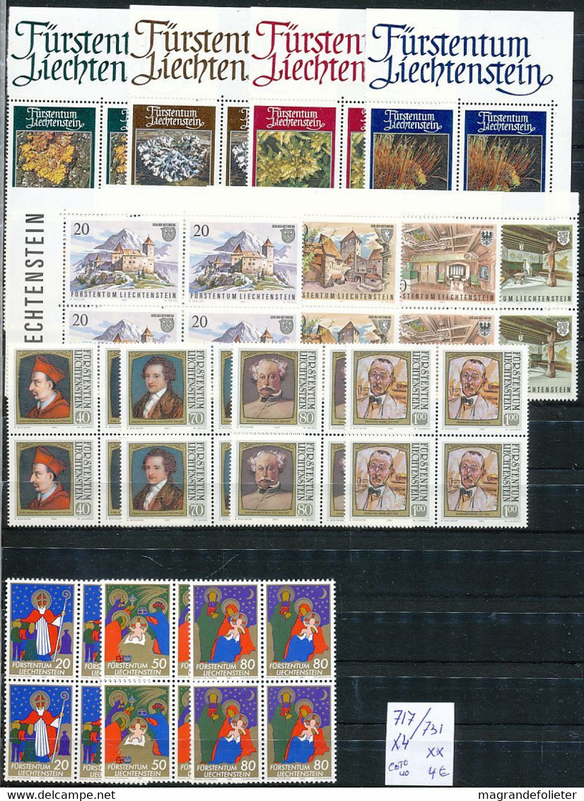 TIMBRE STAMP ZEGEL LOT LIECHTENSTEIN EN BLOC DE 4 SET IN QUATERS 717-731  XX  CÔTE 40  EUROS - Otros & Sin Clasificación