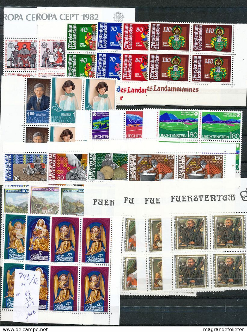 TIMBRE STAMP ZEGEL LOT LIECHTENSTEIN EN BLOC DE 4 SET IN QUATERS 743-756  XX  CÔTE 109  EUROS - Sonstige & Ohne Zuordnung