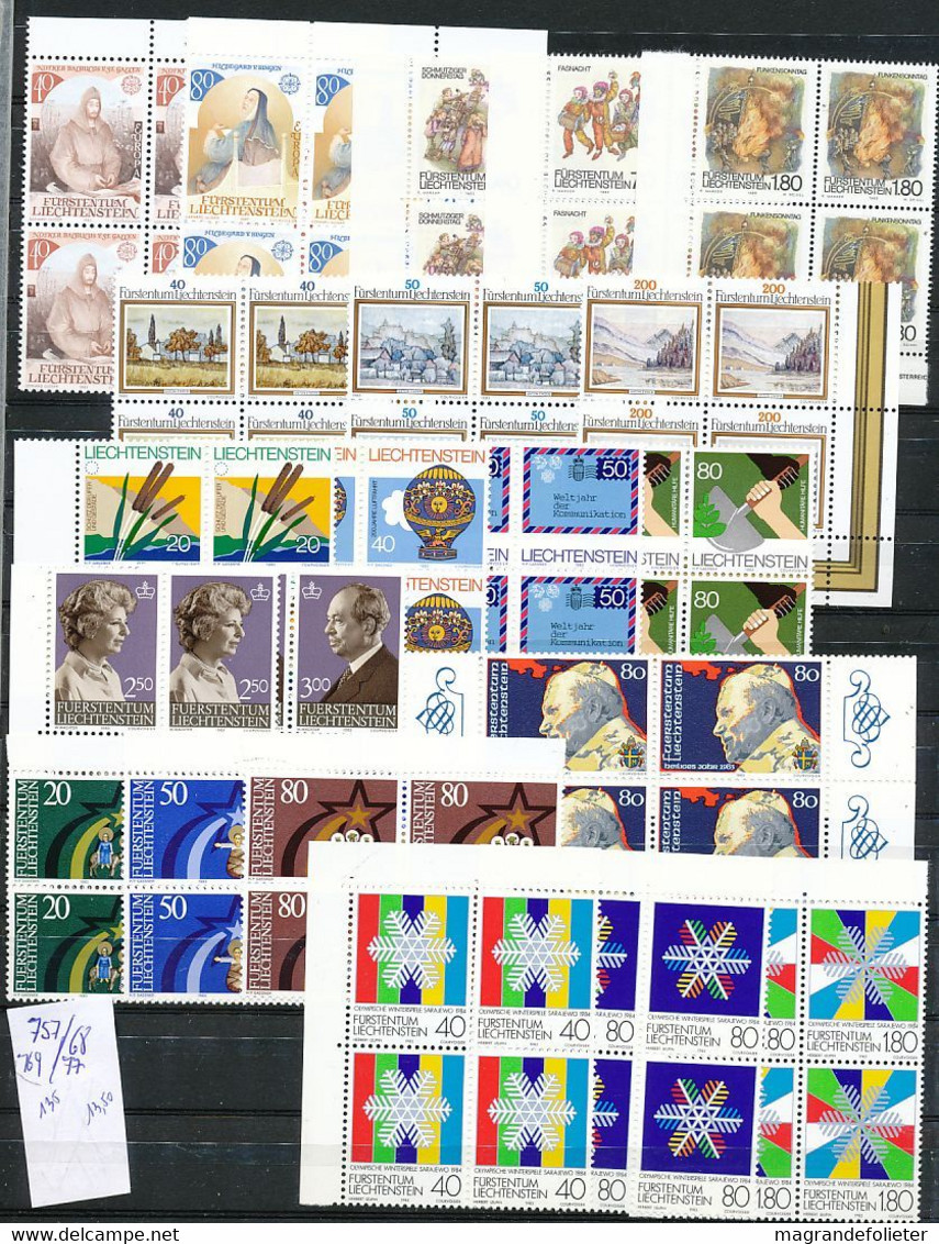 TIMBRE STAMP ZEGEL LOT LIECHTENSTEIN EN BLOC DE 4 SET IN QUATERS 757-768  XX  CÔTE 135  EUROS - Otros & Sin Clasificación