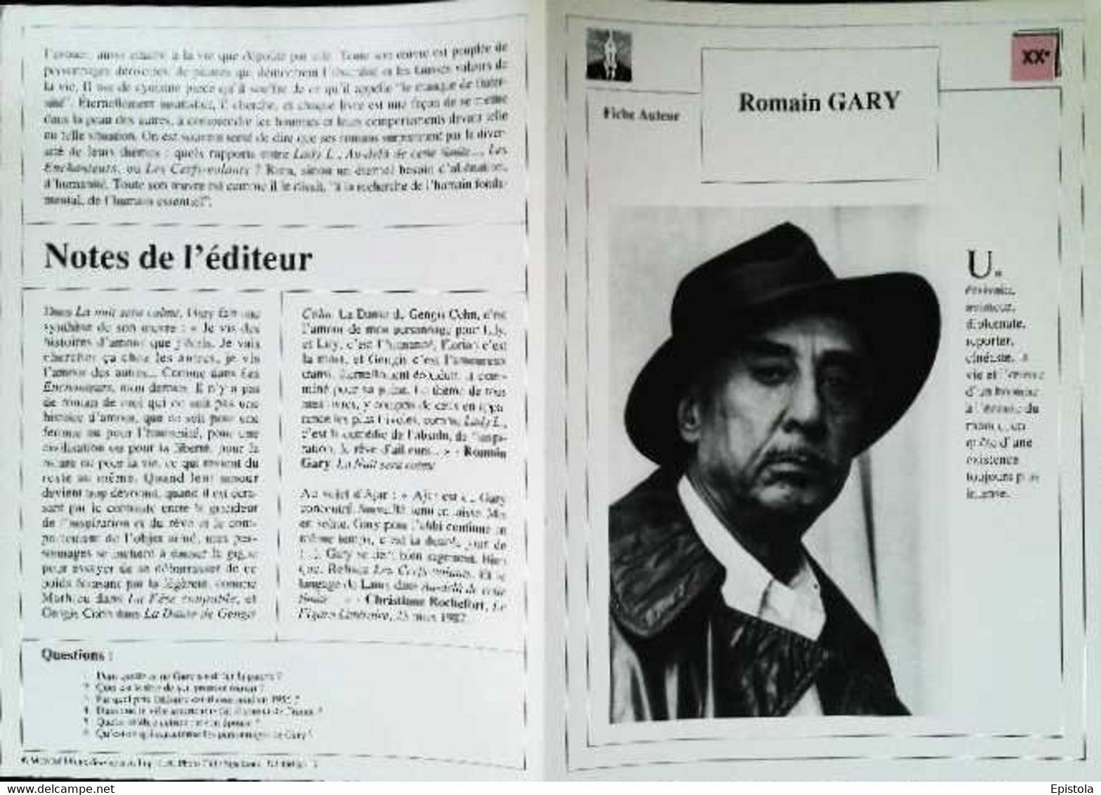 ►   Fiche   Litterature  Romain Gary - Didactische Kaarten