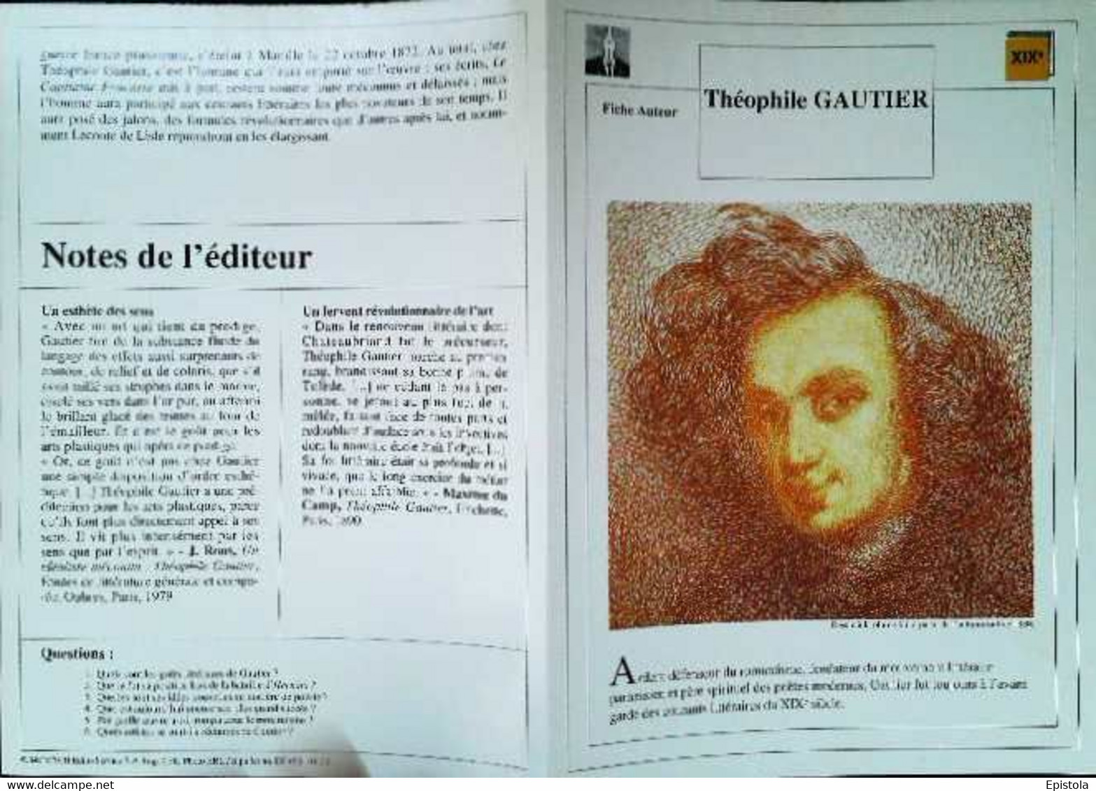 ►   Fiche   Litterature  Théophile Gautier  Autoportrait 1830 - Learning Cards