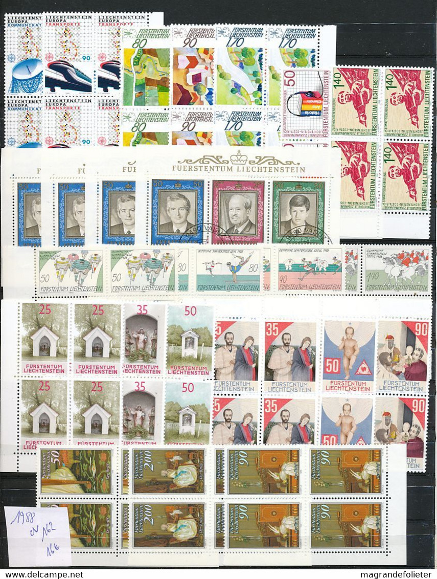 TIMBRE STAMP ZEGEL LOT LIECHTENSTEIN EN BLOC DE 4 SET IN QUATERS ANNEE 1988 CÔTE 162 EUROS - Other & Unclassified