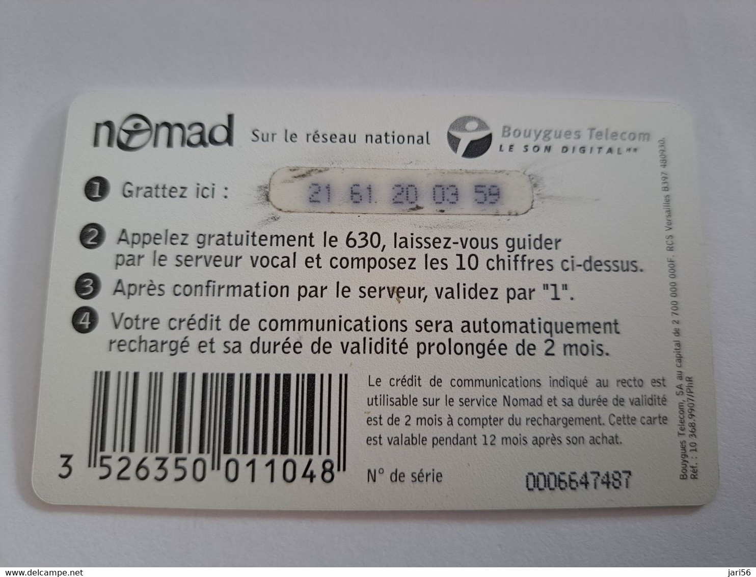 FRANCE/FRANKRIJK  NOMAD CARTE  LARGE /ELEPHANT  NOMAD OU SPOT    235FR  PREPAID  USED    ** 10656** - Nachladekarten (Handy/SIM)