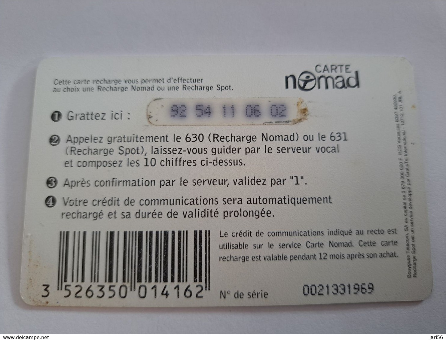 FRANCE/FRANKRIJK  NOMAD CARTE  SMALL NOMAD OU SPOT    95FR  PREPAID  USED    ** 10657** - Prepaid: Mobicartes