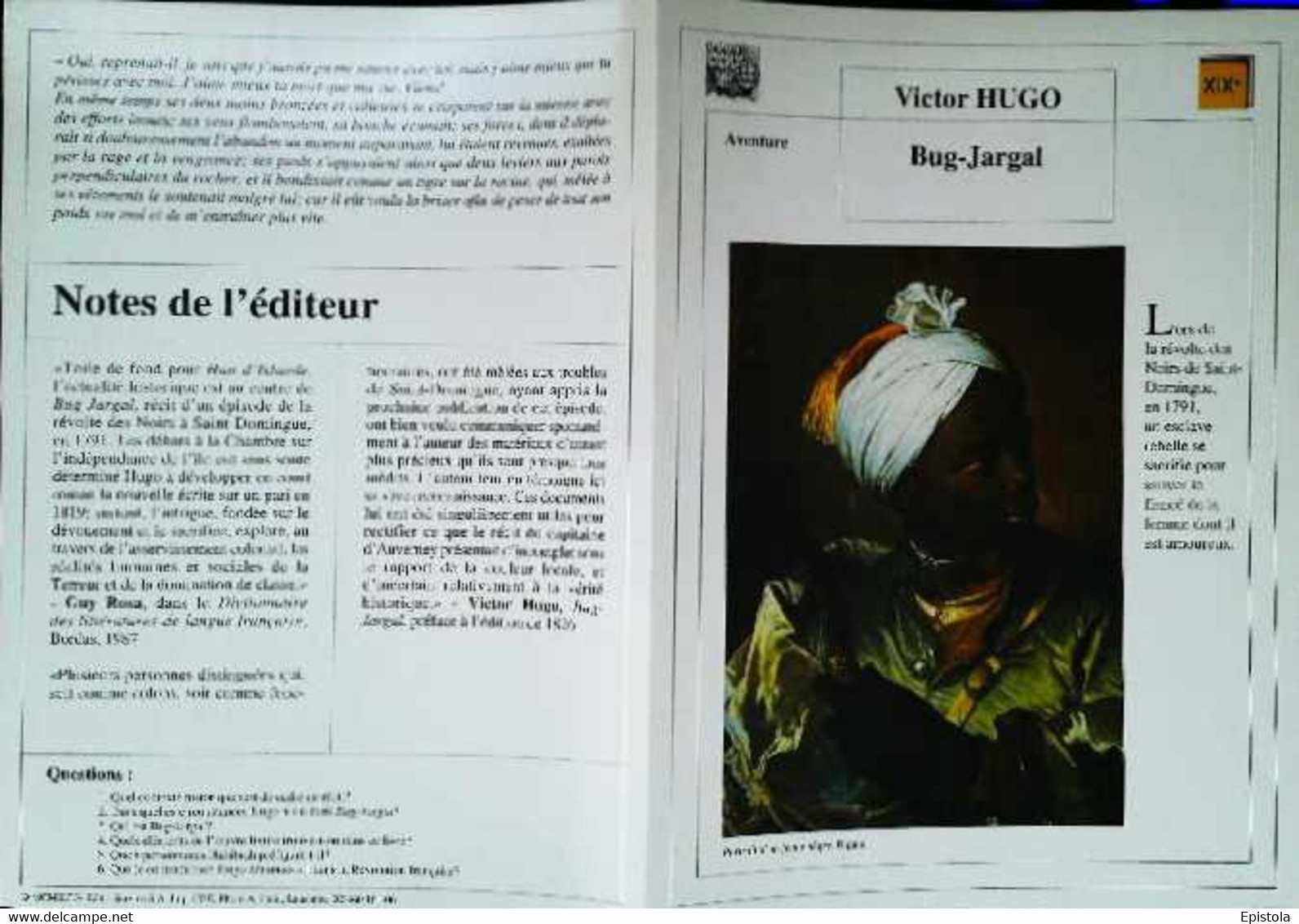 ►   Fiche   Litterature Victor Hugo Bug-Jargal  Portrait Jeune Nègre Rigaud - Learning Cards