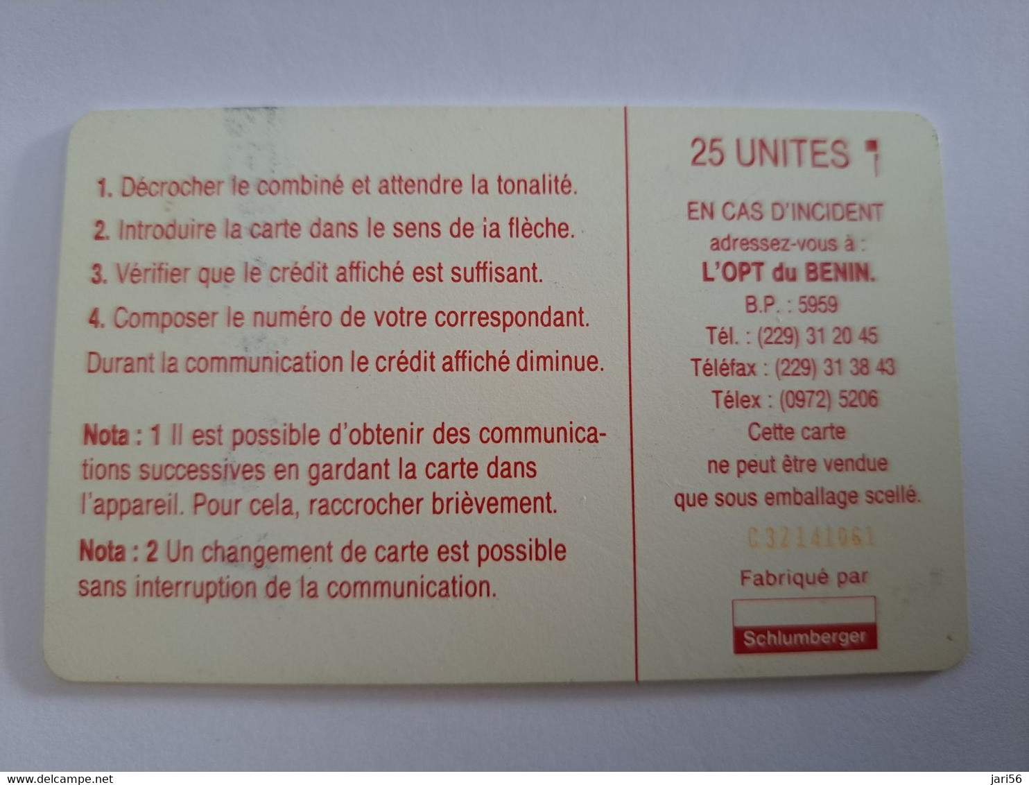 BENIN  /PTT 25UNIT /  USED DIFFERENT  CHIP CARD    ** 10679** - Benin