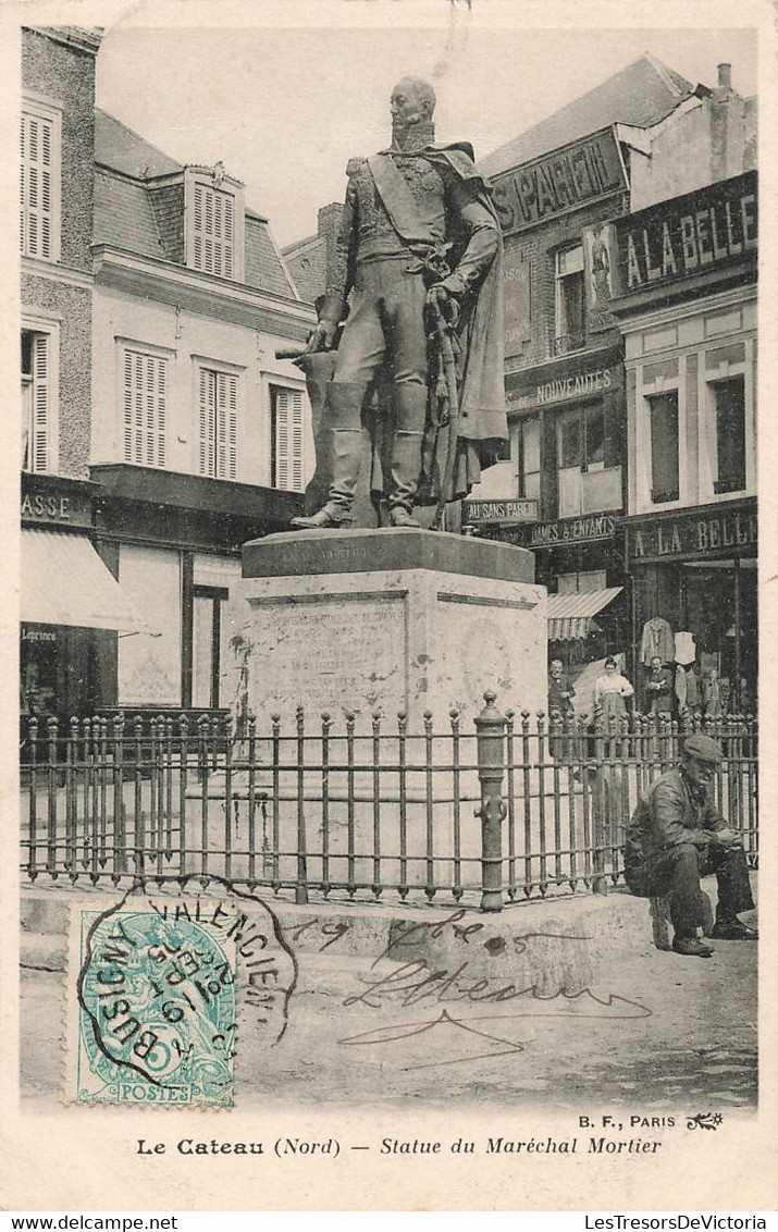 Oblitération Ambulant De Valenciennes à Busigny En 1905 - Sur CPA Le Cateau Statue Du Maréchal Mortier - Autres & Non Classés